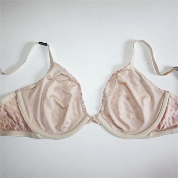 38C Victoria's Secret Unlined Demi Bra Smooth Silky Satin Ivory Leopard - Picture 7 of 8